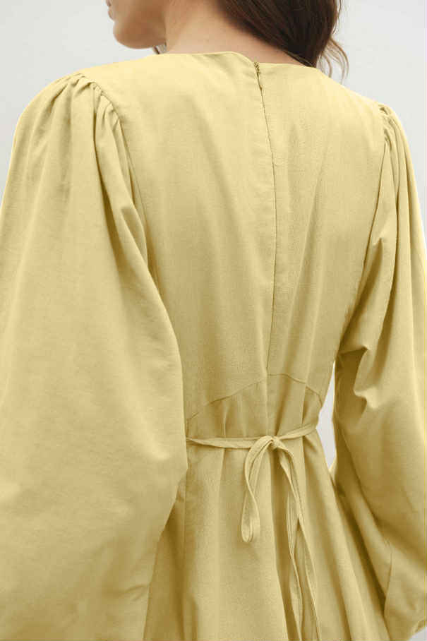 Cotton Dress met Ballonmouwen - Butter Yellow