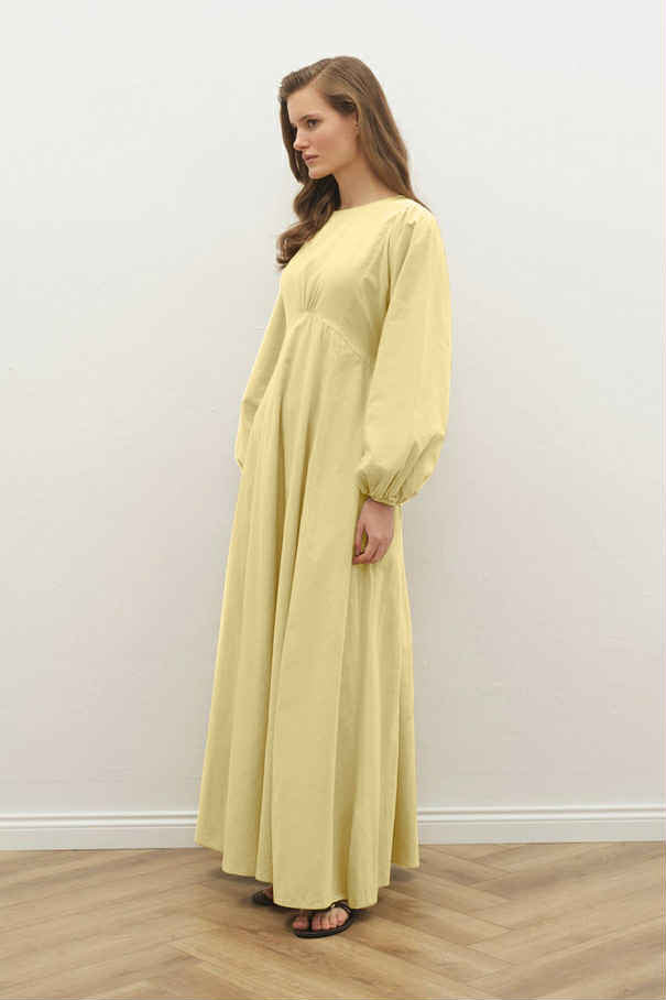 Cotton Dress met Ballonmouwen - Butter Yellow