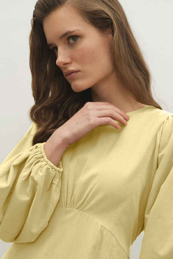 Cotton Dress met Ballonmouwen - Butter Yellow