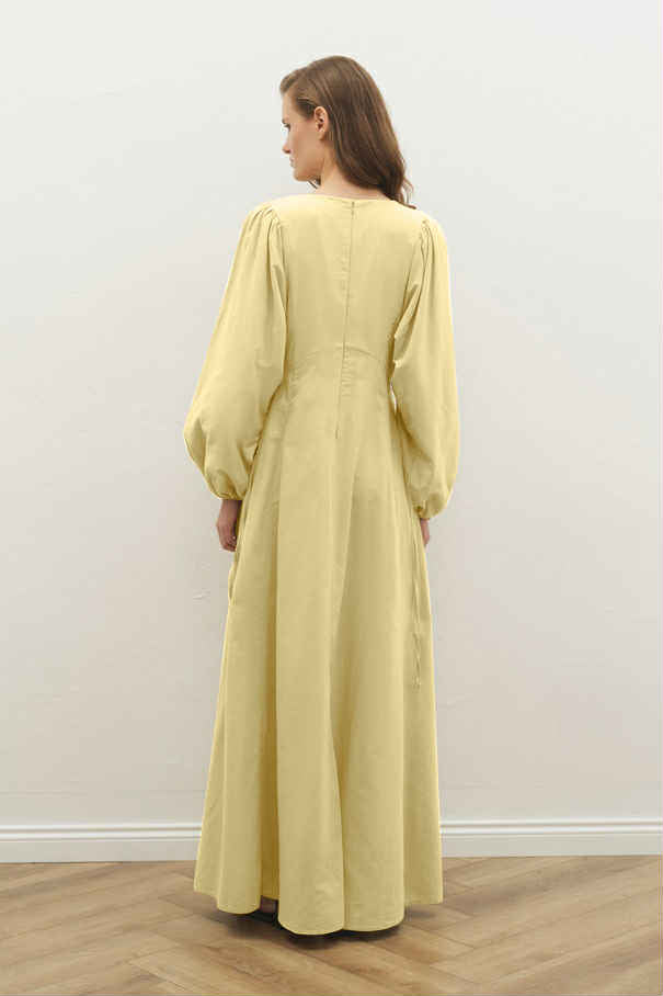 Cotton Dress met Ballonmouwen - Butter Yellow